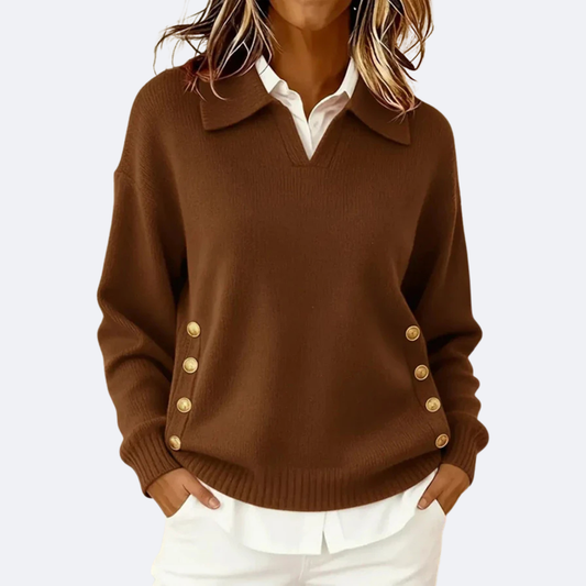Image of Kyla | Women's Collared V-Neck Long Sleeve Sweater