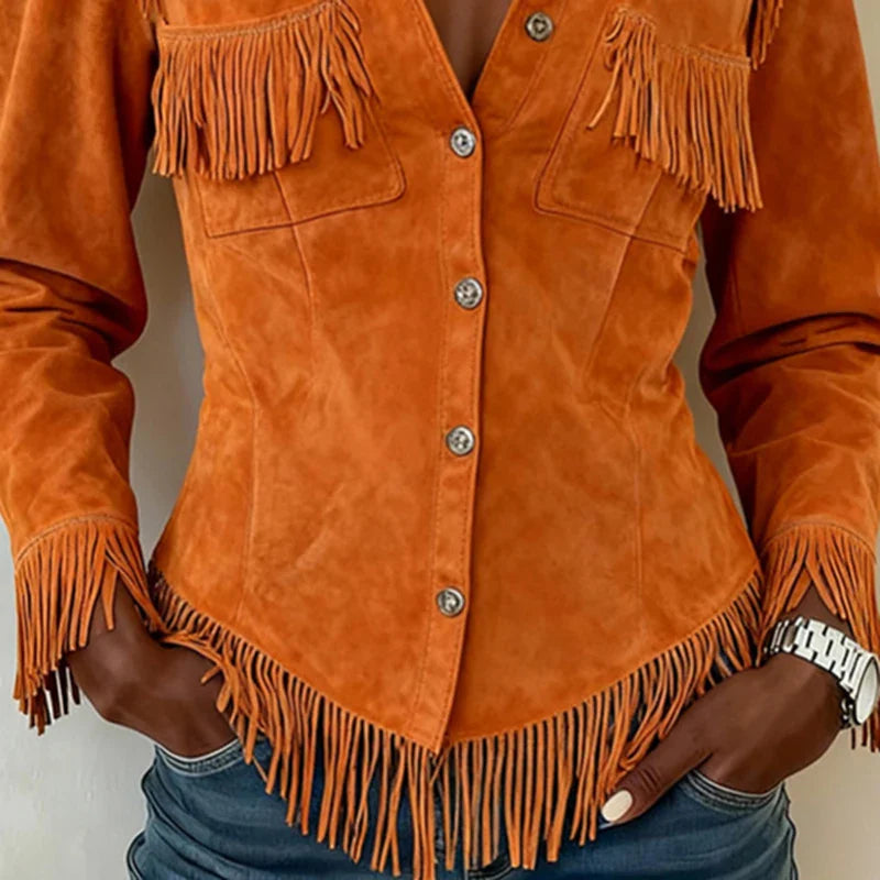 Image of Laura | Women's Fringe Long Sleeve Button-Down Blouse