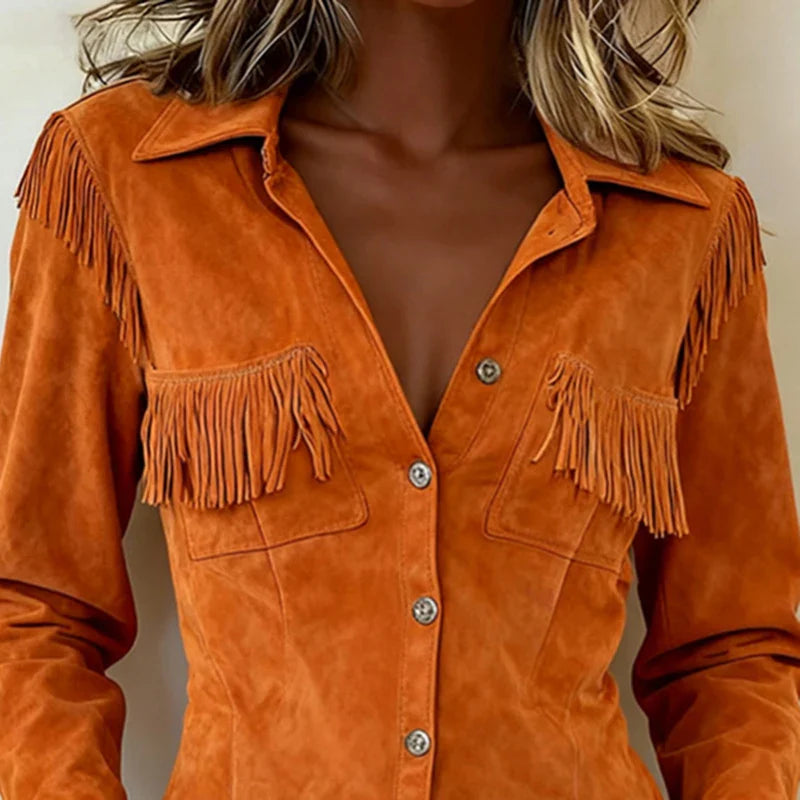 Image of Laura | Women's Fringe Long Sleeve Button-Down Blouse