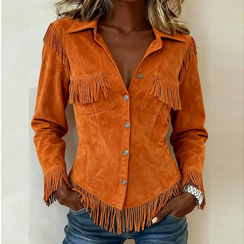 Image of Laura | Women's Fringe Long Sleeve Button-Down Blouse
