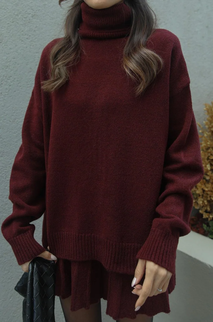 Image of Leah | Women's Oversized Turtleneck Sweater Skirt Set