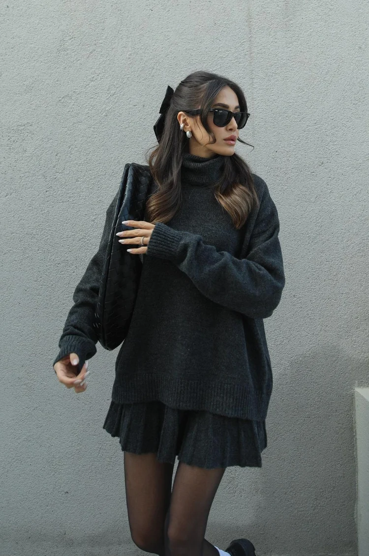 Image of Leah | Women's Oversized Turtleneck Sweater Skirt Set