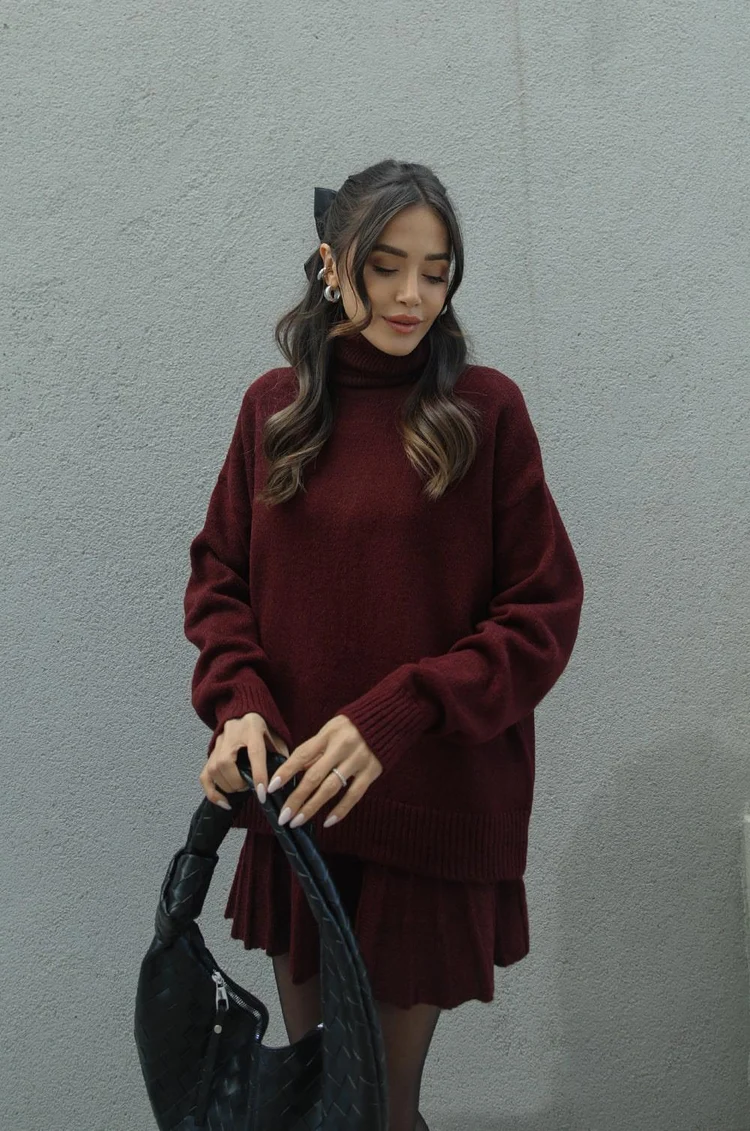 Image of Leah | Women's Oversized Turtleneck Sweater Skirt Set