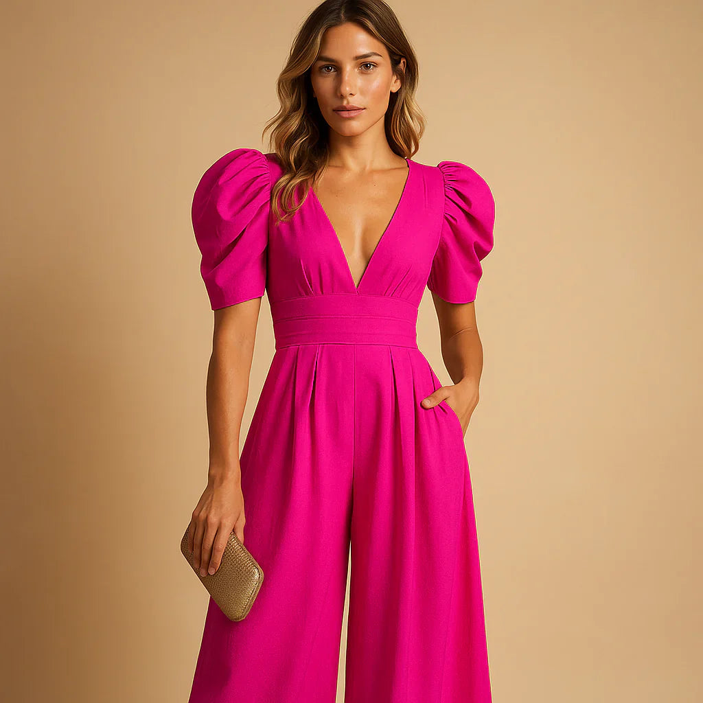 Image of Leanne | Women's Puff Sleeve Maxi Jumpsuit