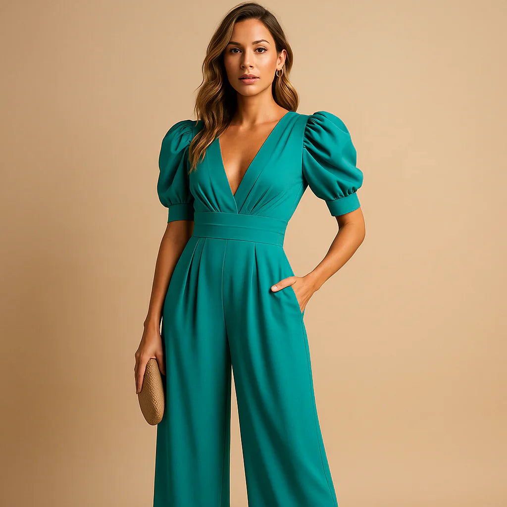 Image of Leanne | Women's Puff Sleeve Maxi Jumpsuit