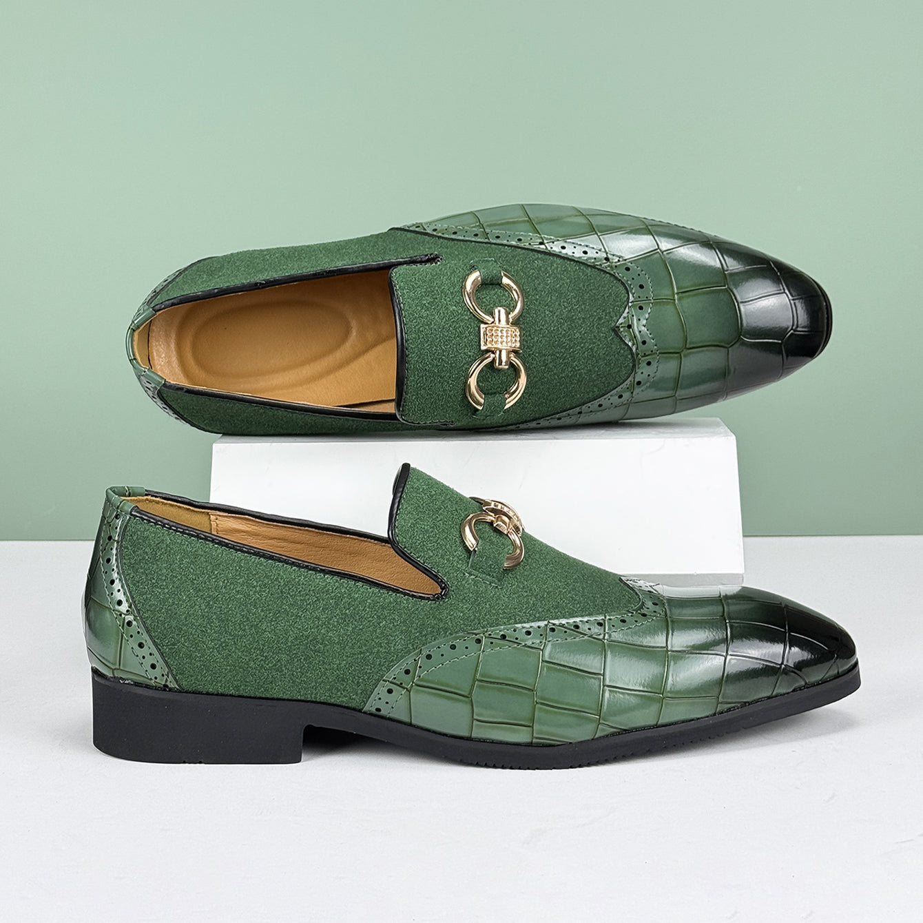 Image of Leonard | Men's Slip-On Alligator Embossed Dress Loafers