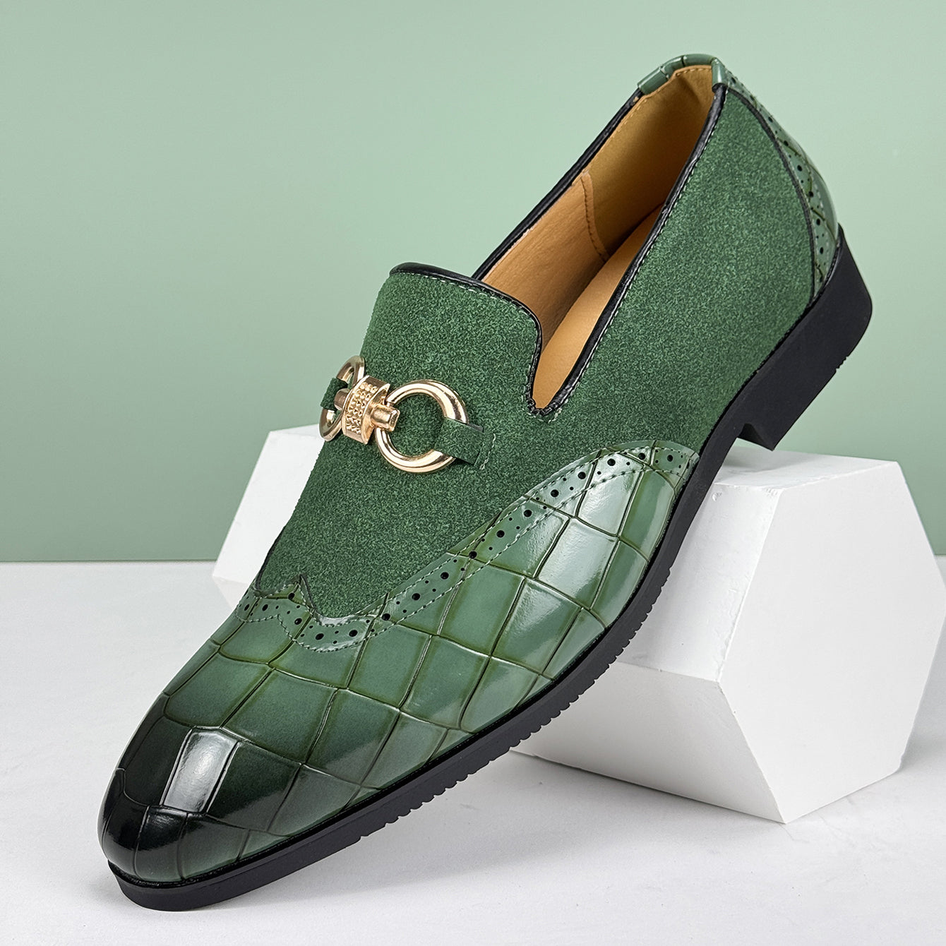 Image of Leonard | Men's Slip-On Alligator Embossed Dress Loafers