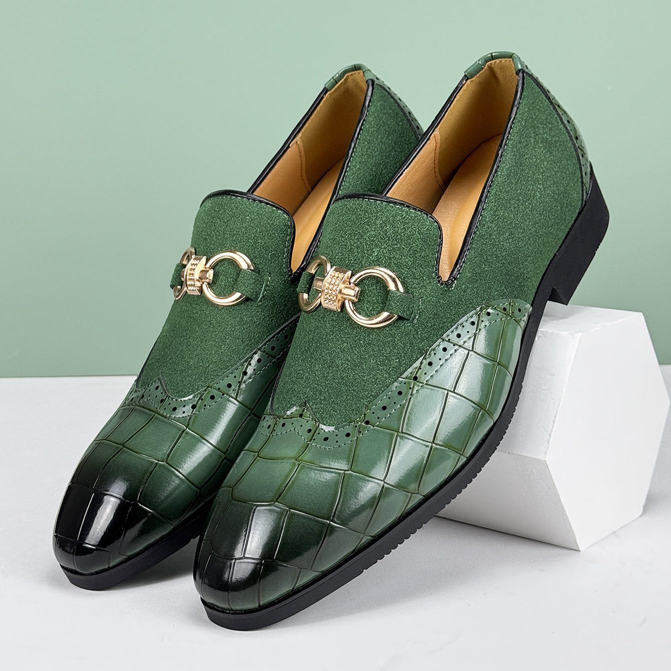 Image of Leonard | Men's Slip-On Alligator Embossed Dress Loafers