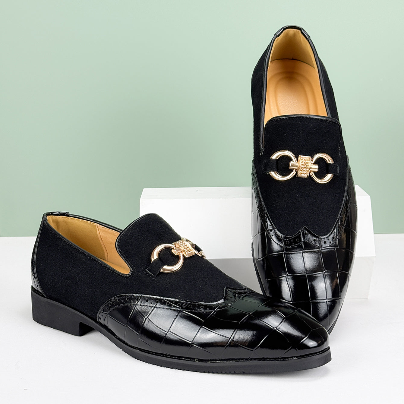 Image of Leonard | Men's Slip-On Alligator Embossed Dress Loafers