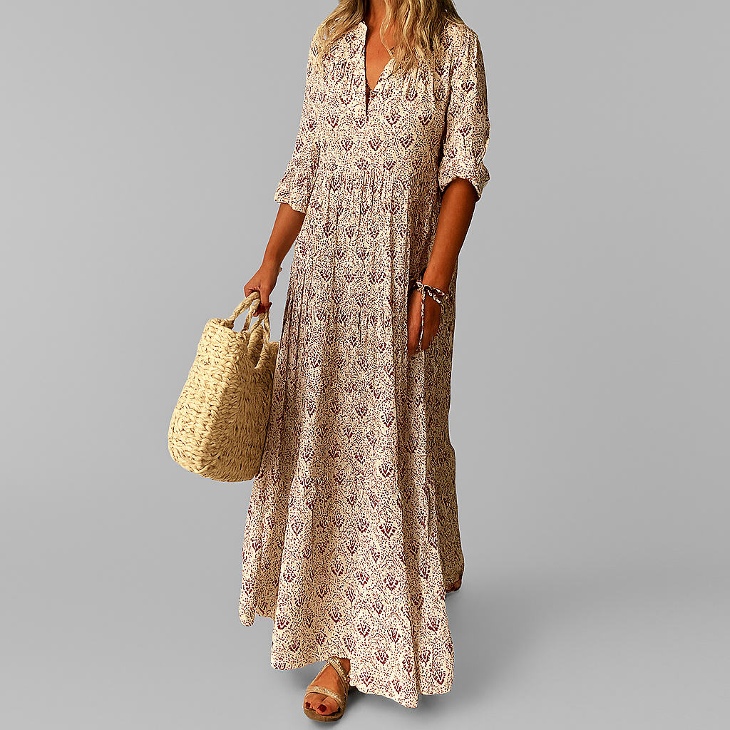 Image of Libby | Women's V-Neck Printed Maxi Dress
