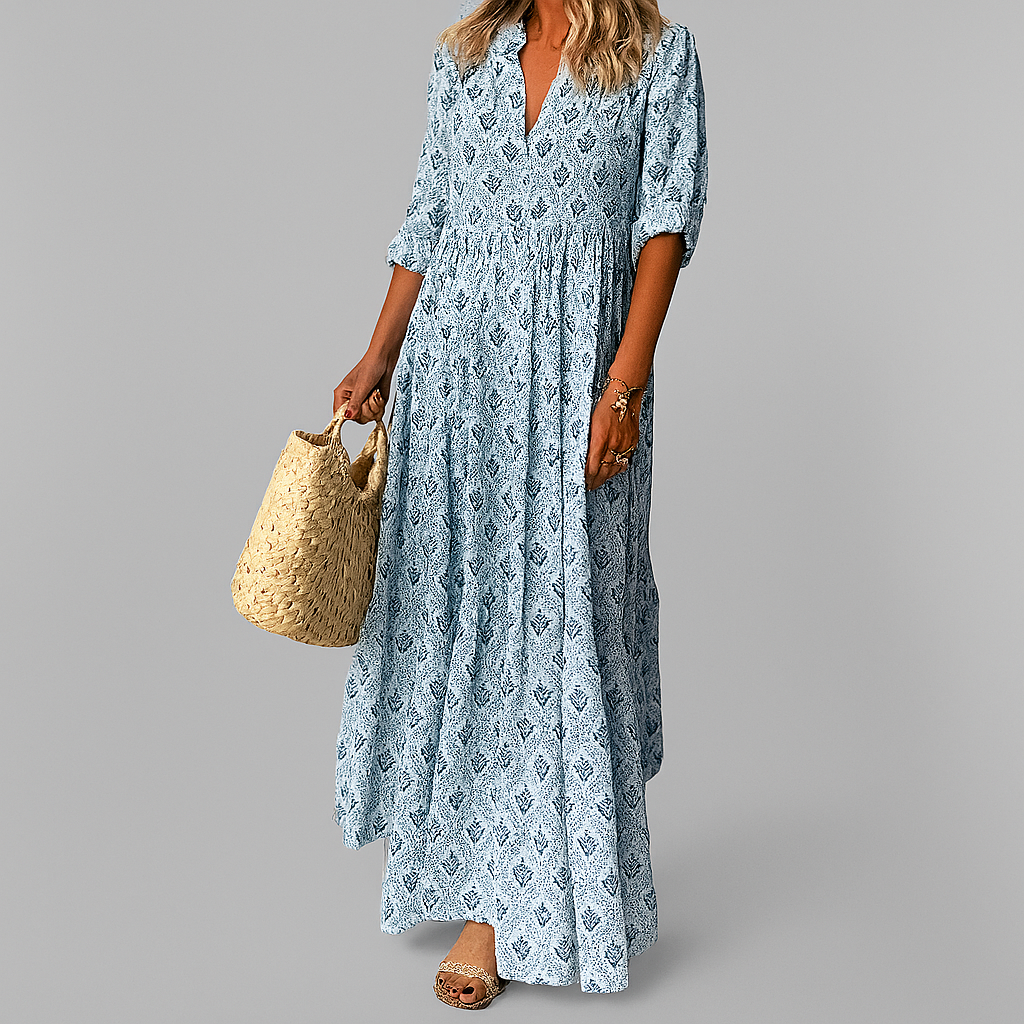 Image of Libby | Women's V-Neck Printed Maxi Dress