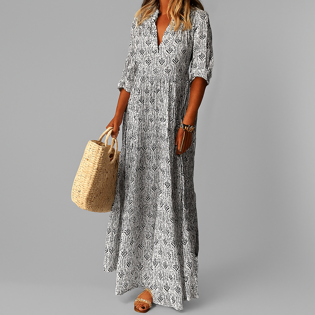 Image of Libby | Women's V-Neck Printed Maxi Dress