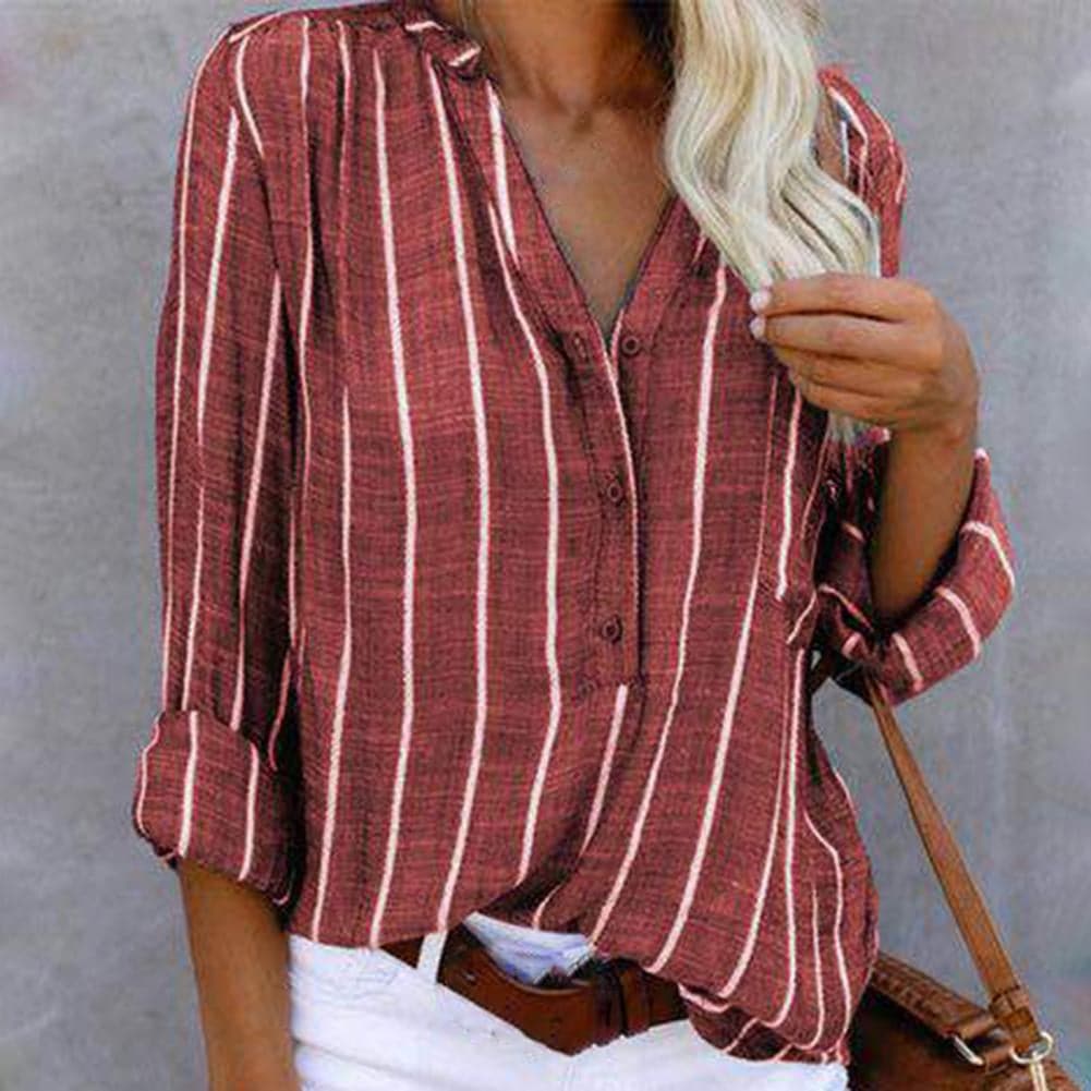 Image of Linda | Women's Striped V-Neck Blouse