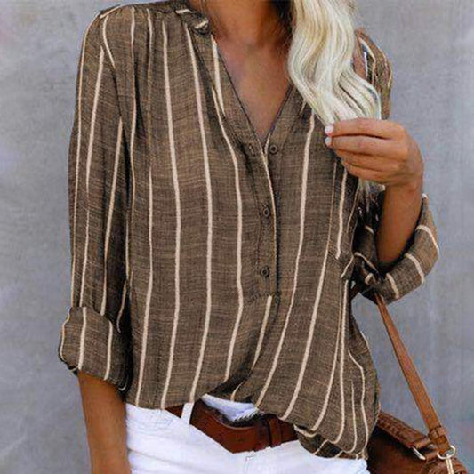 Image of Linda | Women's Striped V-Neck Blouse