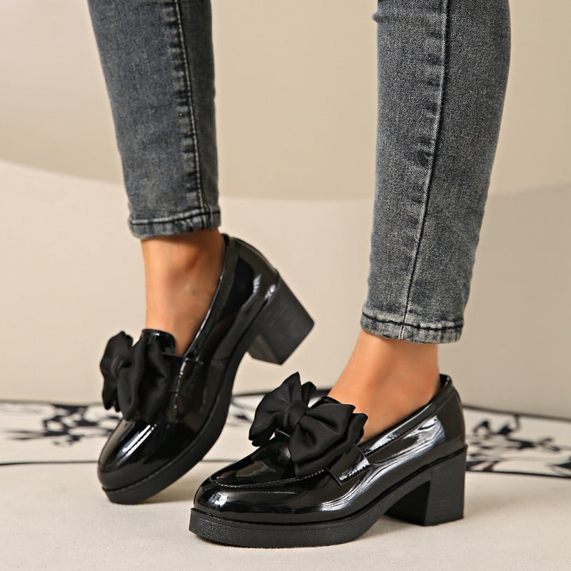 Image of Lisa | Women's Chunky Heel Slip-On Bow Loafers
