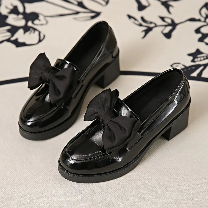 Image of Lisa | Women's Chunky Heel Slip-On Bow Loafers