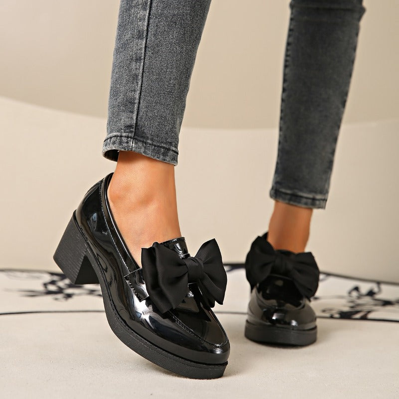 Image of Lisa | Women's Chunky Heel Slip-On Bow Loafers