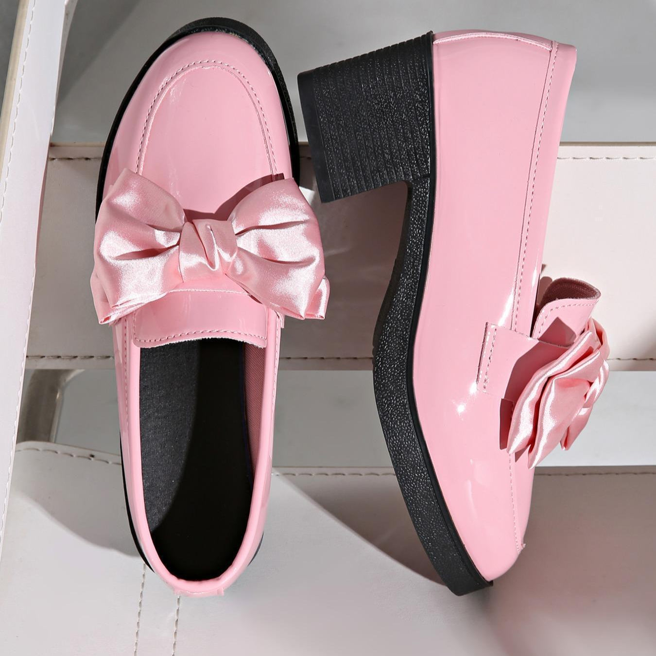 Image of Lisa | Women's Chunky Heel Slip-On Bow Loafers