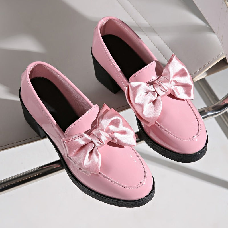 Image of Lisa | Women's Chunky Heel Slip-On Bow Loafers
