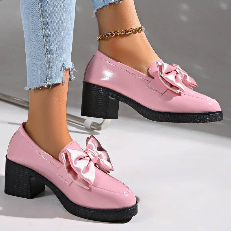 Image of Lisa | Women's Chunky Heel Slip-On Bow Loafers