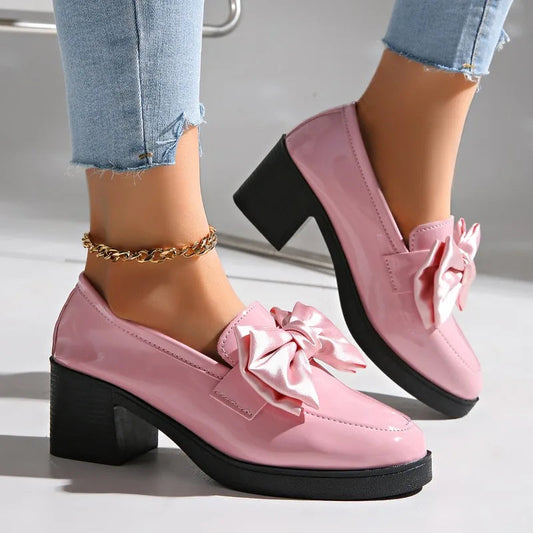 Image of Lisa | Women's Chunky Heel Slip-On Bow Loafers
