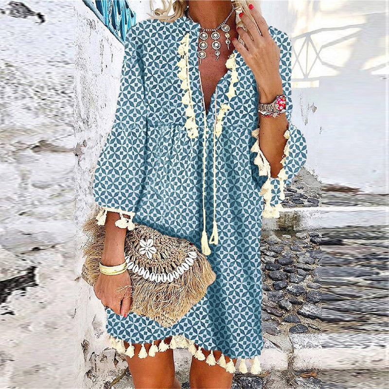 Image of Lori | Women's Tassel V-Neck Mini Dress