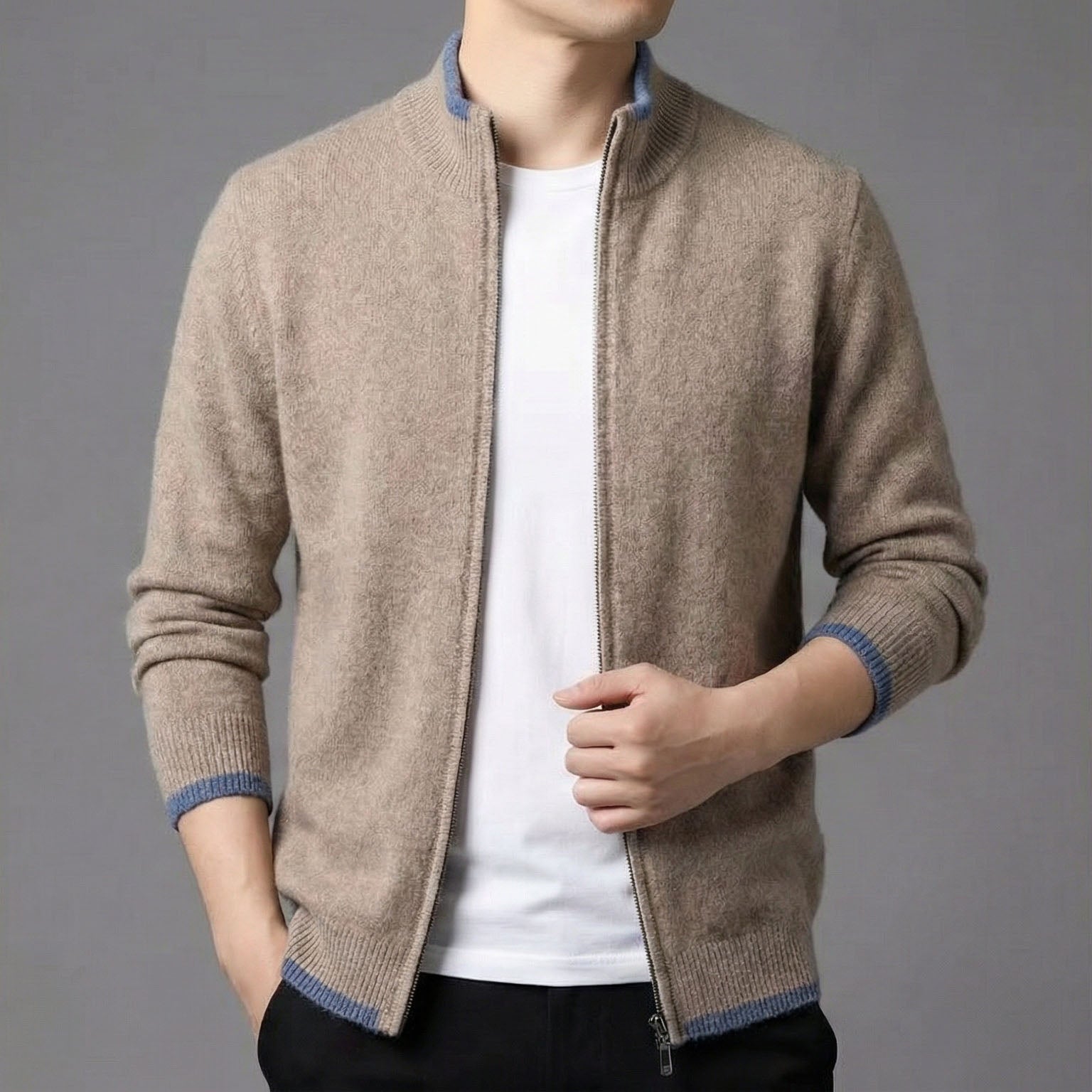 Image of Louis | Men's Full-Zip Ribbed Knit Sweater