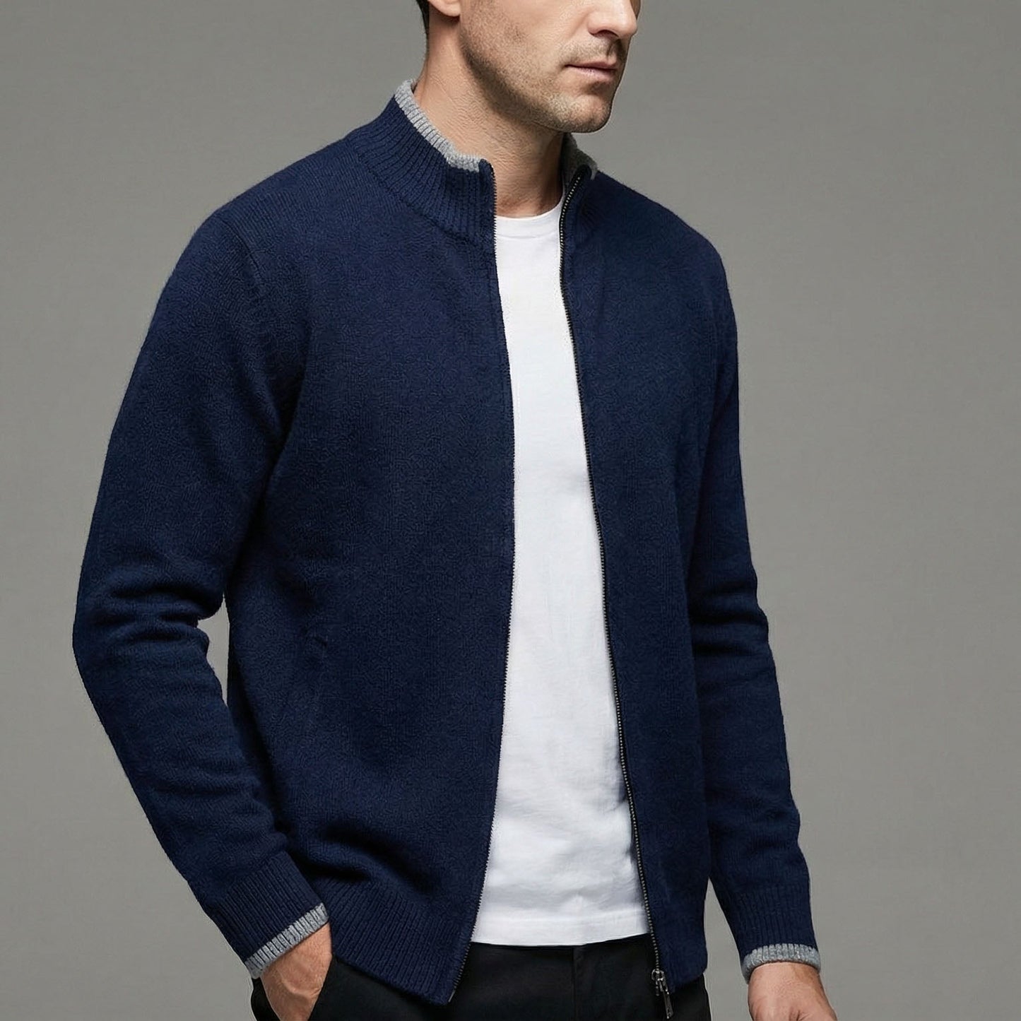 Image of Louis | Men's Full-Zip Ribbed Knit Sweater