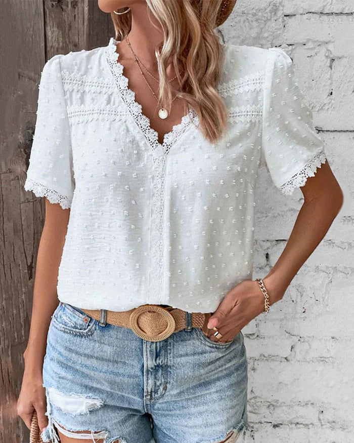 Image of Lucille | Women's Lace V-Neck Blouse