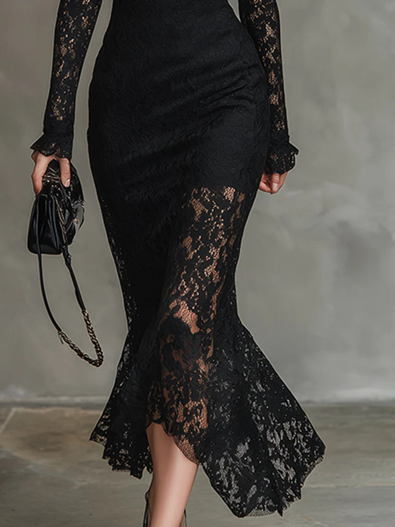 Image of Mandy | Women's Lace Long Sleeve Midi Dress