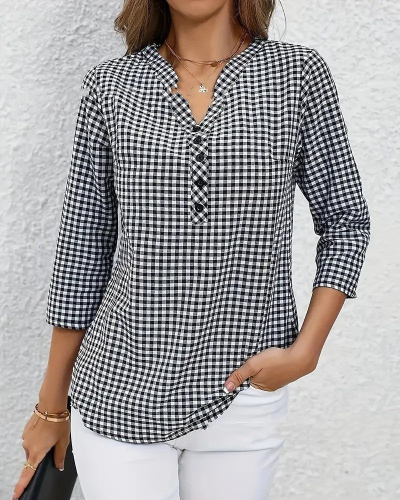 Image of Mariah | Women's Button-Down Gingham Blouse