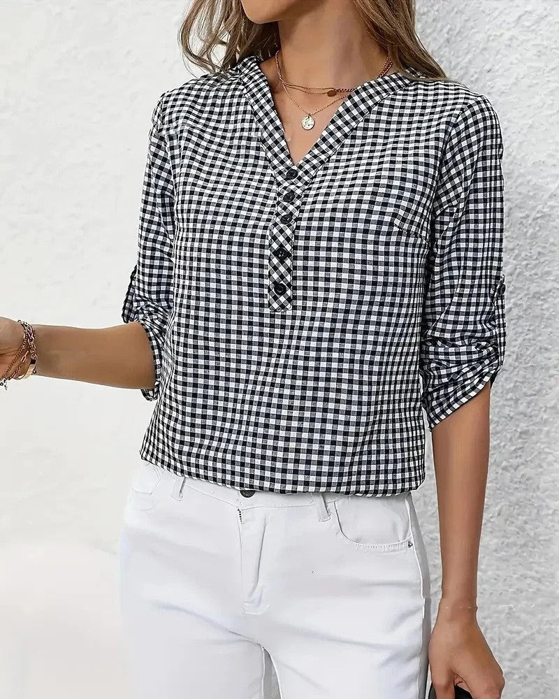Image of Mariah | Women's Button-Down Gingham Blouse