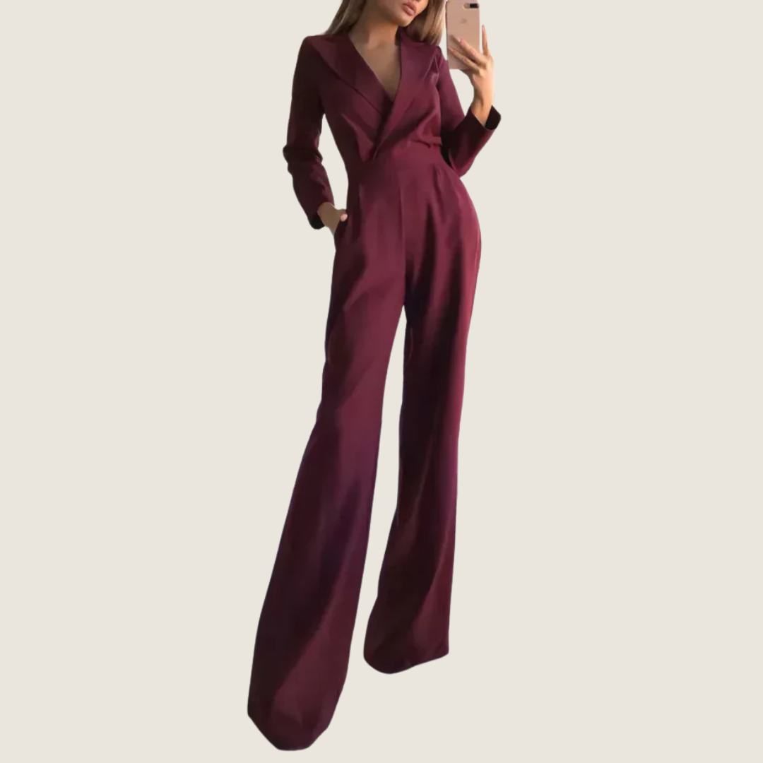 Image of Maya | Women's V-Neck Long Sleeve Wide Leg Jumpsuit