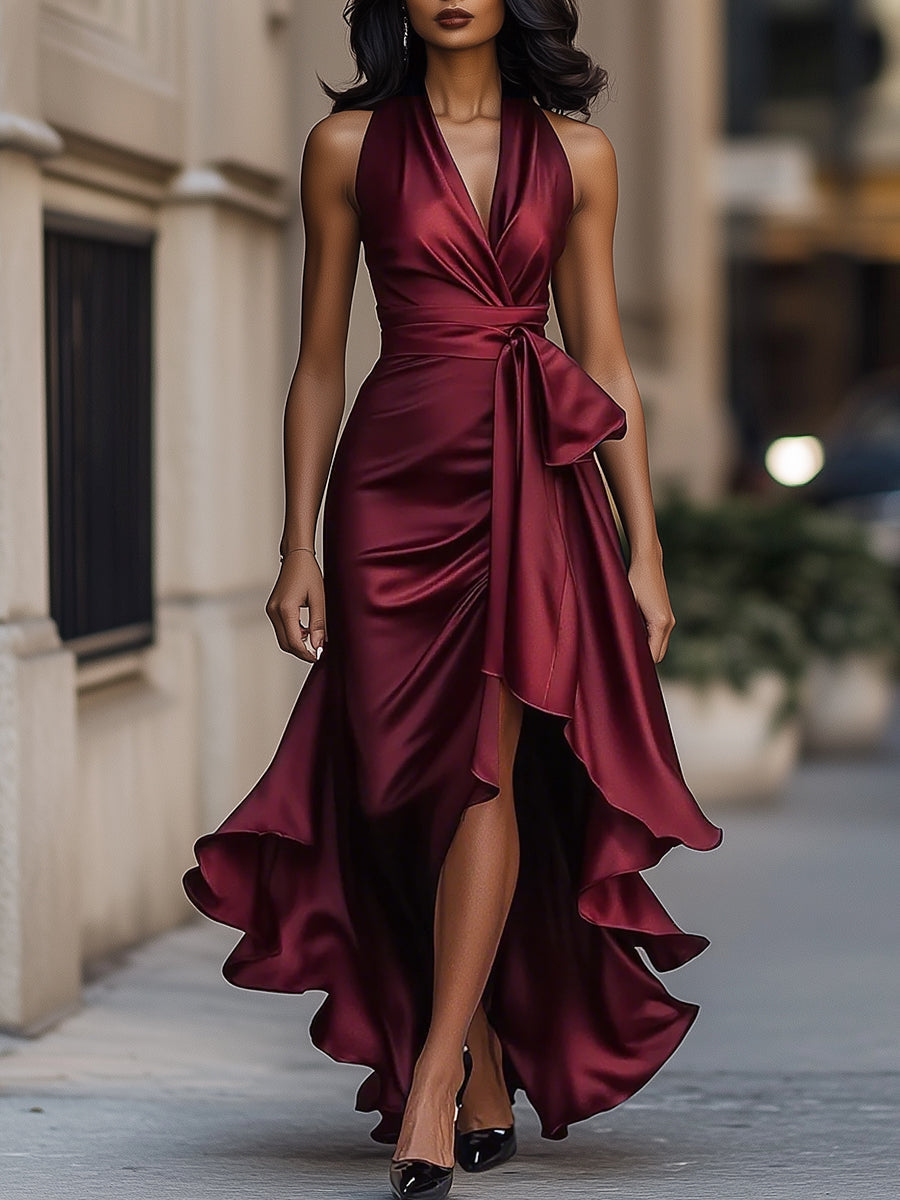 Image of Melinda | Women's V-Neck Wrap Midi Dress
