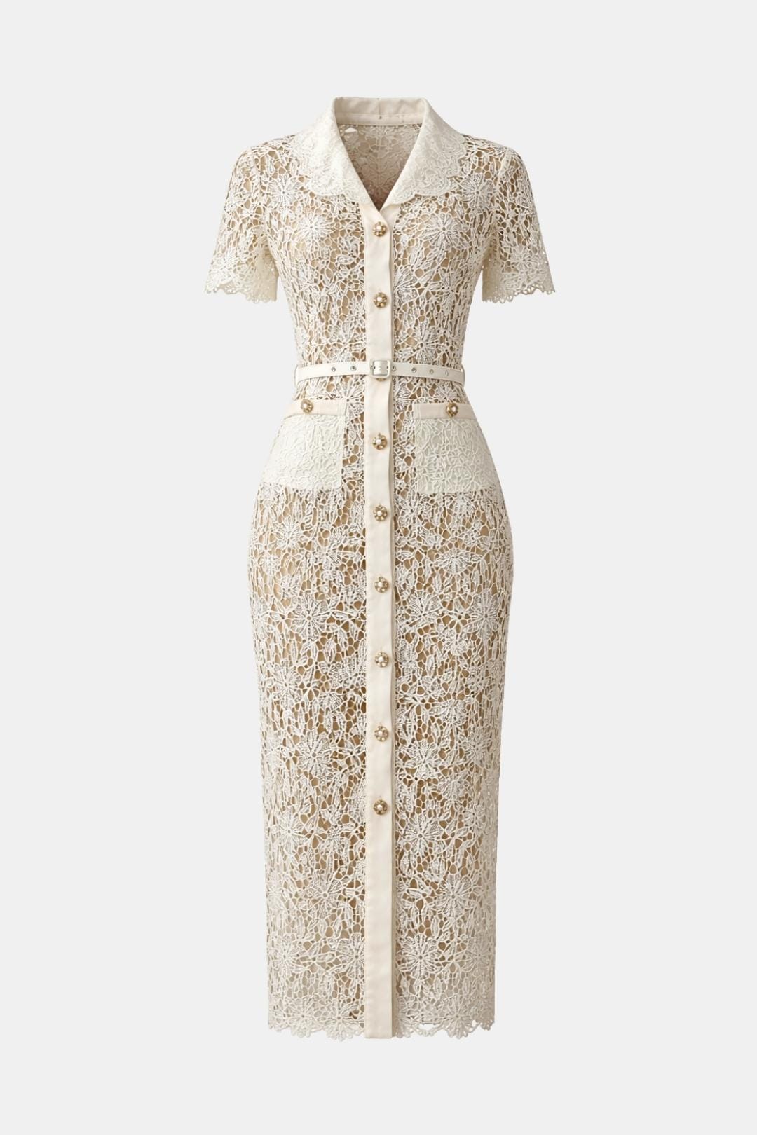 Image of Michele | Women's V-Neck Lace Midi Dress