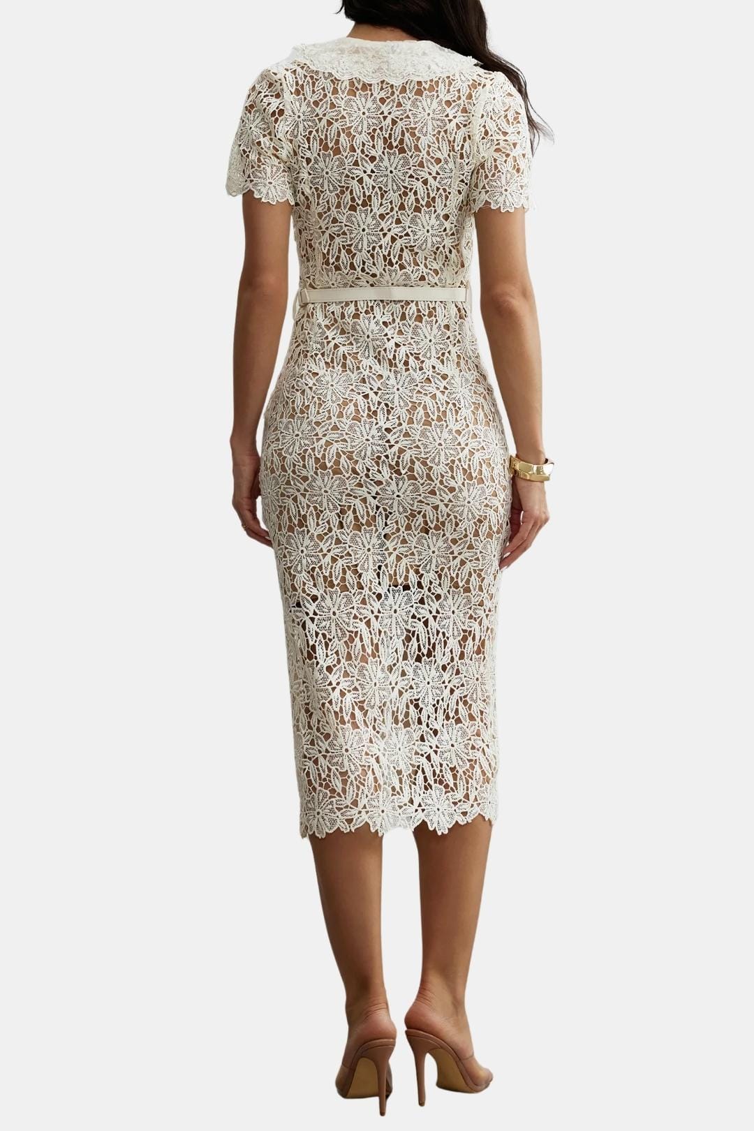 Image of Michele | Women's V-Neck Lace Midi Dress
