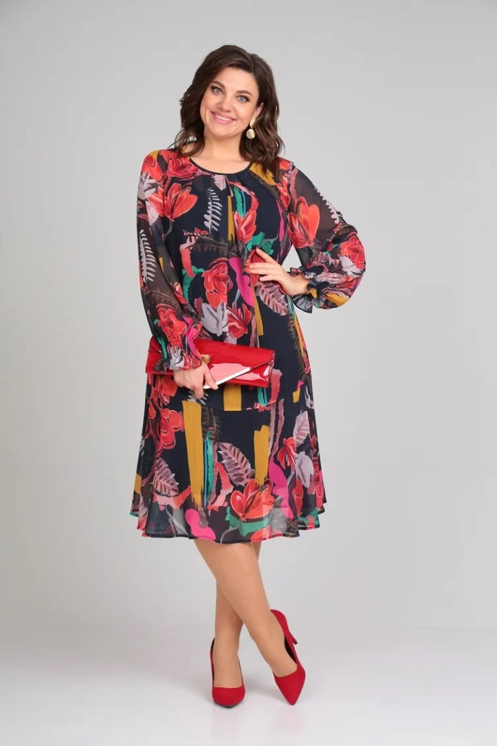 Image of Miranda | Women's Long Sleeve A-Line Midi Dress