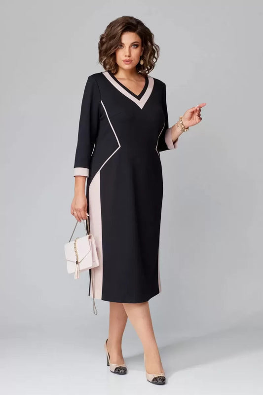 Image of Miranda | Women's V-Neck Color Block Midi Dress