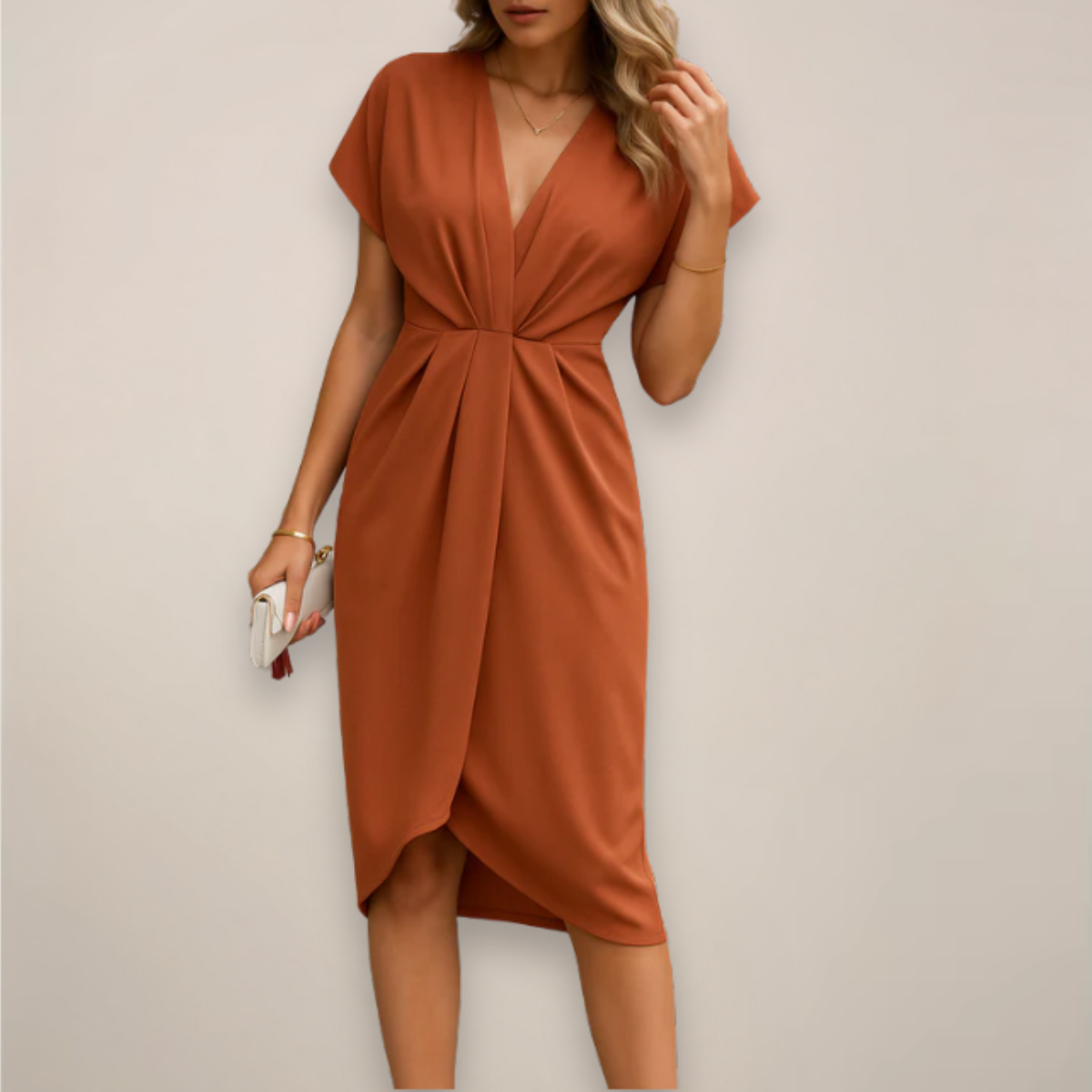Image of Morgan | Women's V-Neck Wrap Midi Dress