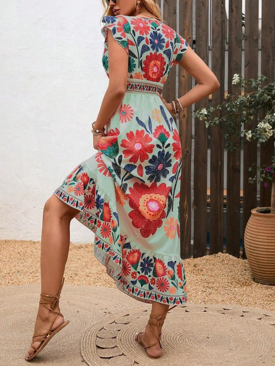 Image of Naomi | Women's V-Neck A-Line Midi Dress