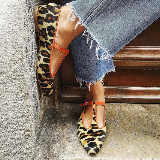 Image of Noelle | Women's Pointed Toe Animal Print Mary Jane Flats
