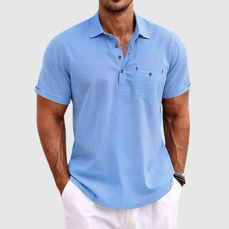 Image of Norman | Men's Short Sleeve Henley Polo Shirt