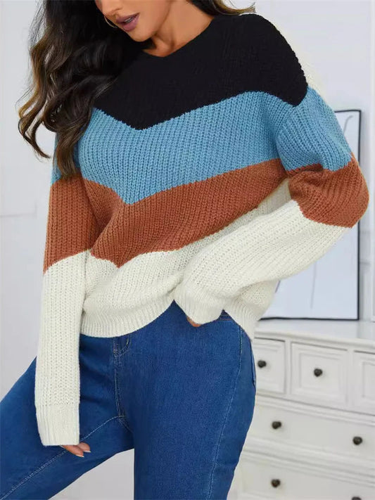 Image of Priscilla | Women's Color Block Crew Neck Sweater