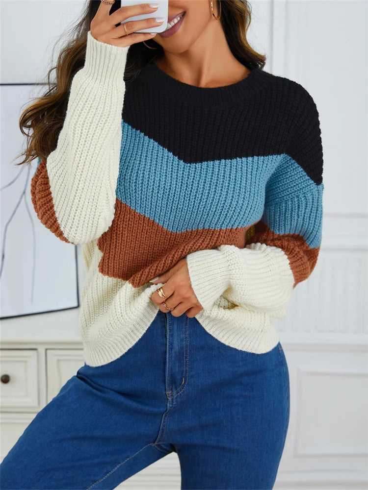 Image of Priscilla | Women's Color Block Crew Neck Sweater