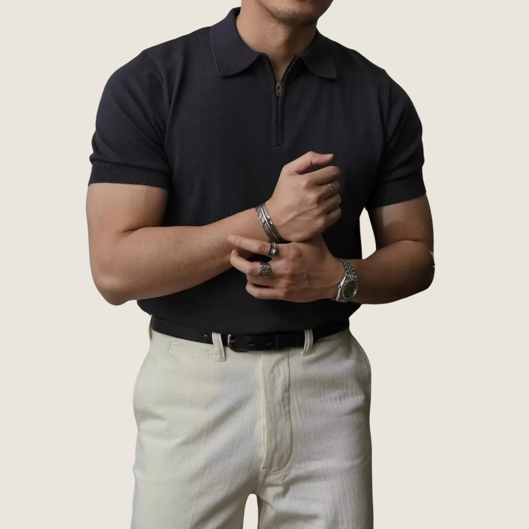 Image of Reggie | Men's Zip Polo Short Sleeve Shirt