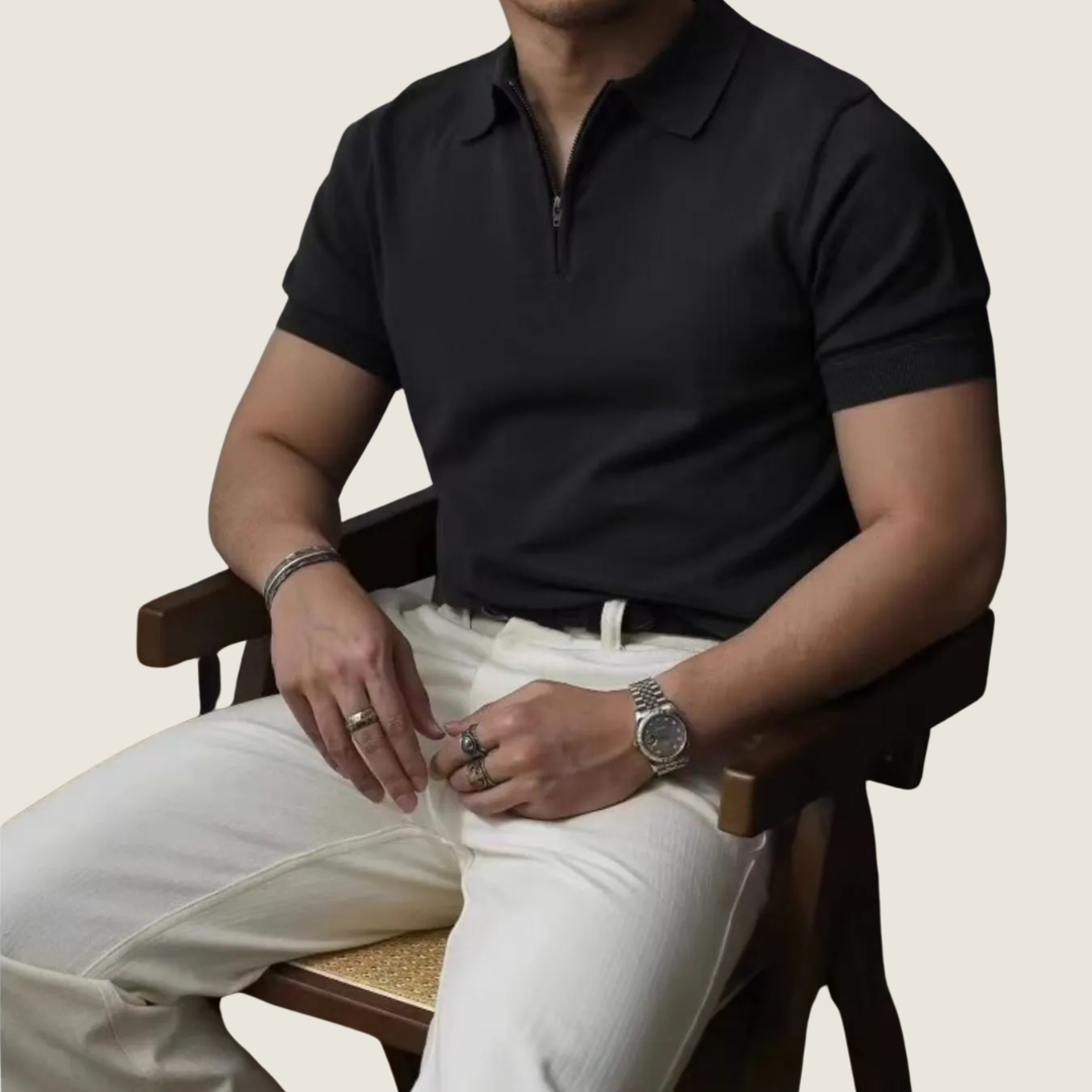 Image of Reggie | Men's Zip Polo Short Sleeve Shirt