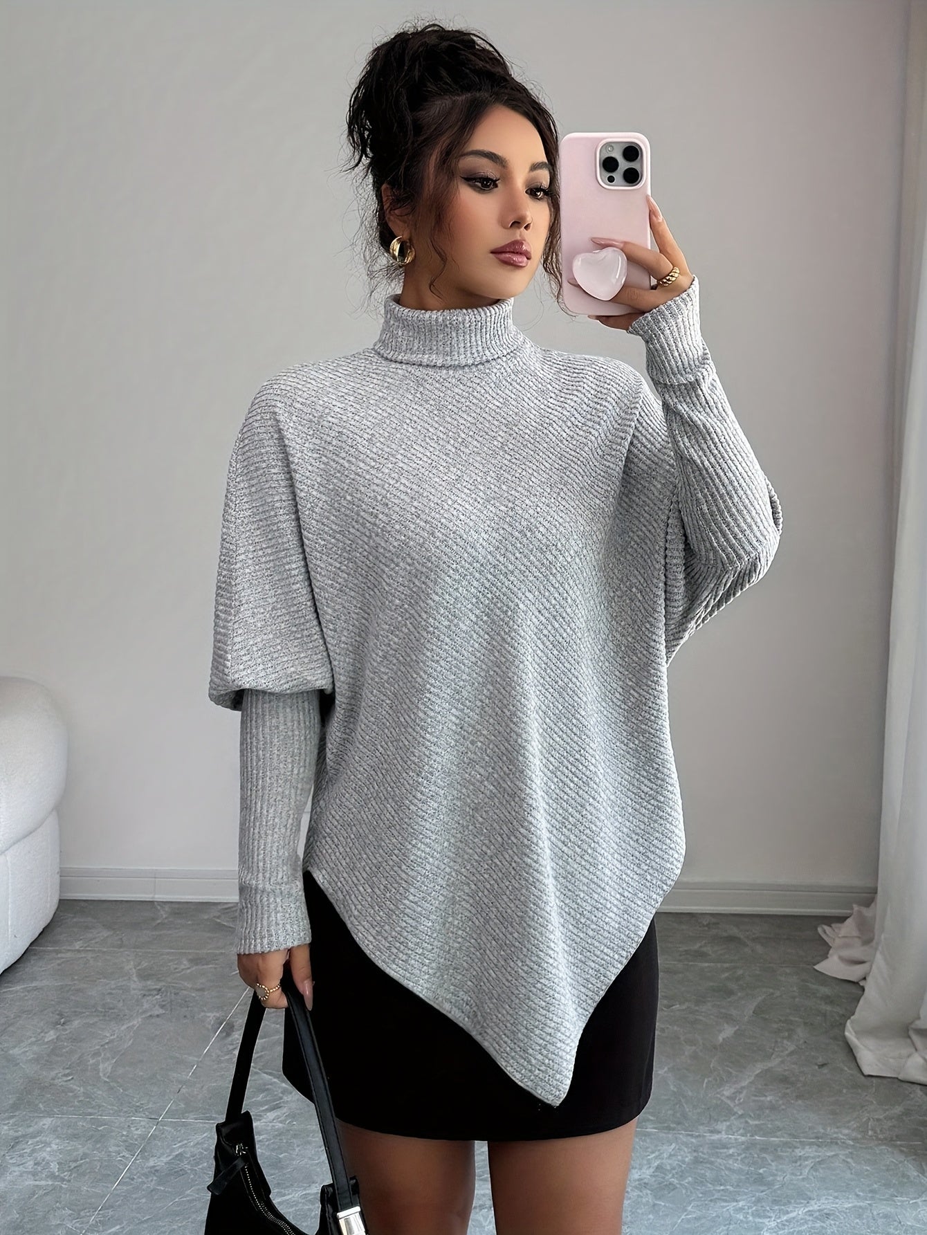 Image of Rita | Women's Turtleneck Asymmetrical Hem Sweater