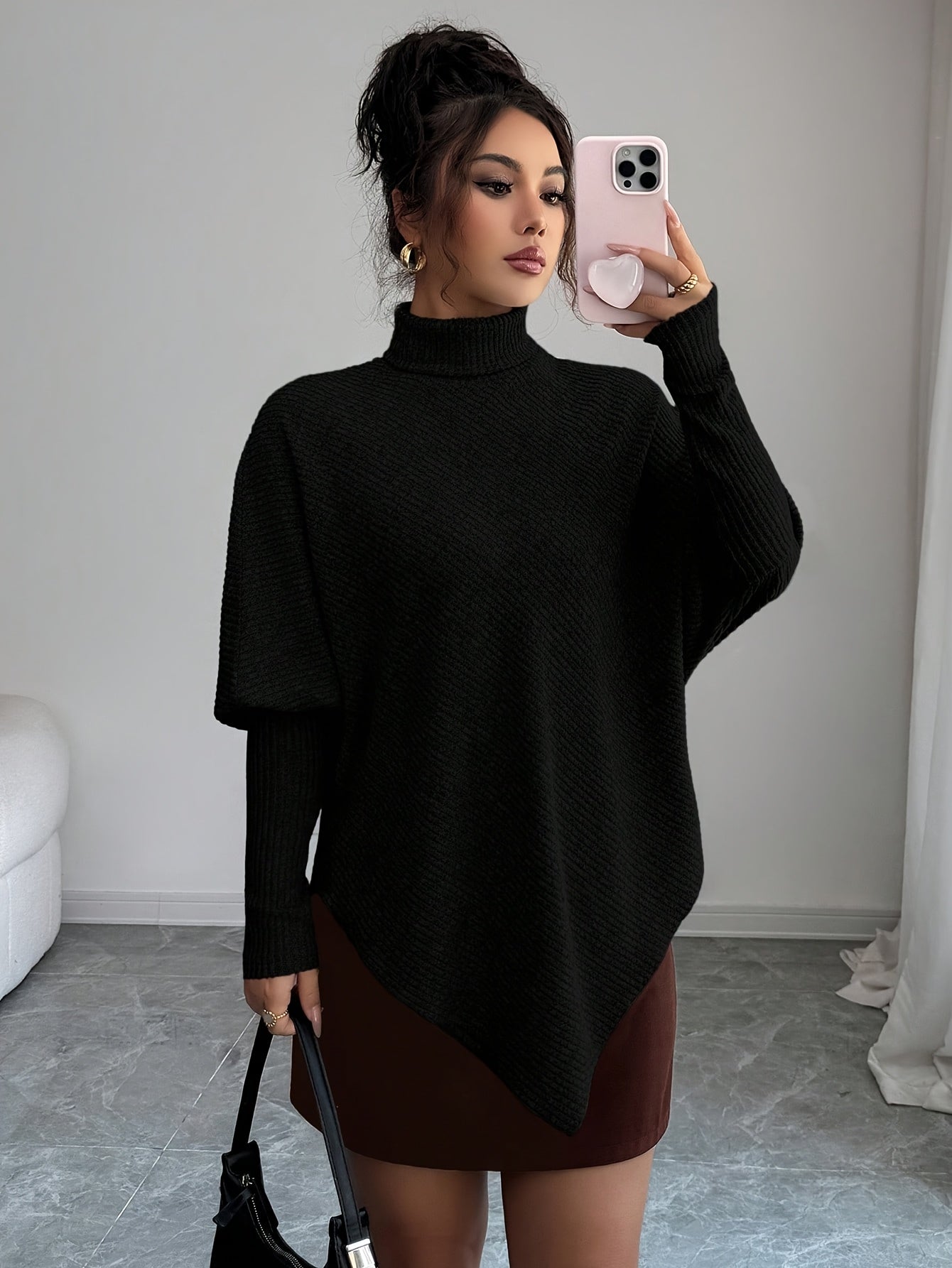 Image of Rita | Women's Turtleneck Asymmetrical Hem Sweater
