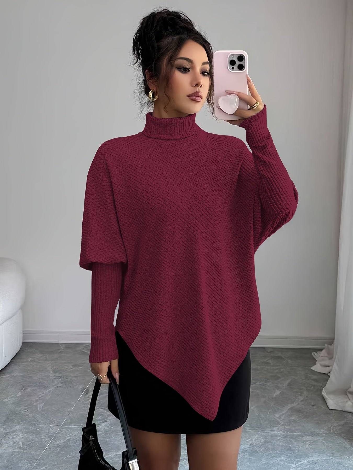 Image of Rita | Women's Turtleneck Asymmetrical Hem Sweater