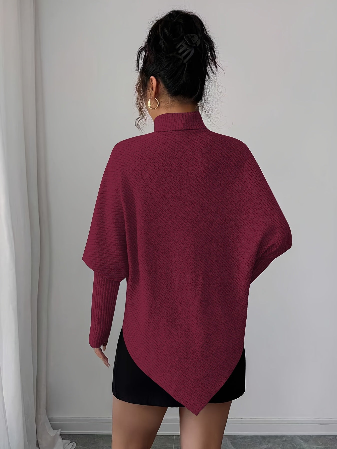 Image of Rita | Women's Turtleneck Asymmetrical Hem Sweater